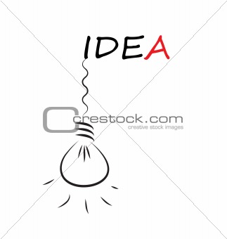 Idea word with hanging bulb