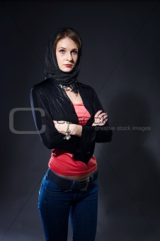 Sexy slim woman with scarf