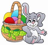 Basket with Easter eggs and bunny