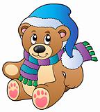 Cute teddy bear in winter clothes