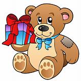 Cute teddy bear with gift