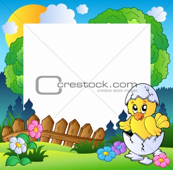 Easter frame with cute chicken