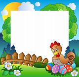 Easter frame with hen and eggs