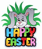 Happy Easter sign with cute bunny
