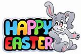 Happy Easter sign with happy bunny