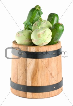 Vegetables in a wooden barrel