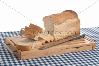 Slices of bread on top of wooden board