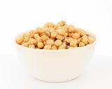 Cooked chickpea in white bowl detail