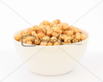 Cooked chickpea in white bowl detail