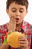 boy eating  hamburger