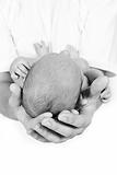 Newborn Baby taken closeup in father's Hand 