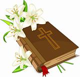 Bible and lily flowers