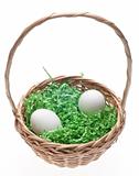 Easter Basket with Grass and Two White Eggs
