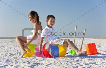 Children, Boy and Girl, Playing On a Beach
