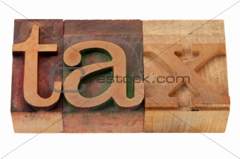 tax word  in wood fonts