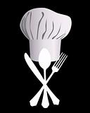 chef's hat with a knife, spoon and fork 