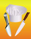 chef's hat with two knives