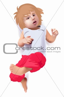 Vector cute child in red pants 
