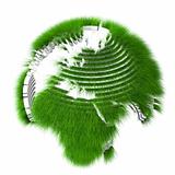 Rendered sliced earth globe covered with grass