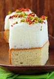 piece of cake with marshmallows and pistachios