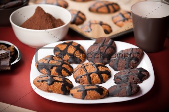 A plate of chocolate cookies