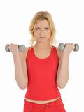 Portrait of fitness woman working out with free weights.