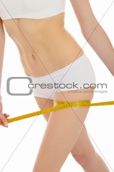 Part of beautiful fit slim woman body in white underwear