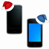 Phones With Caps Of Santa Claus