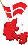 denmark 3d map and waving flag