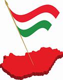 hungary 3d map and waving flag