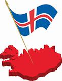iceland 3d map and waving flag