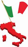 italy 3d map and waving flag