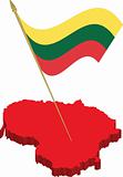 Lithuania 3d map and waving flag