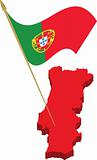 portugal 3d map and waving flag