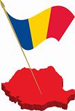 romania 3d map and waving flag