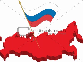 russia 3d map and waving flag