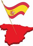spain 3d map and waving flag