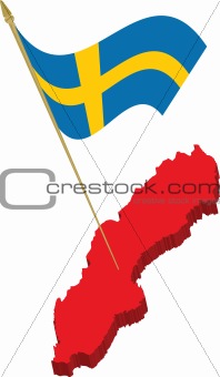 sweden 3d map and waving flag