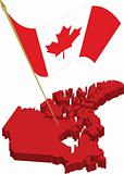 canada 3d map and waving flag