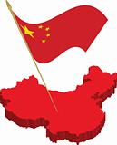 china 3d map and waving flag
