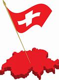 switzerland 3d map and waving flag
