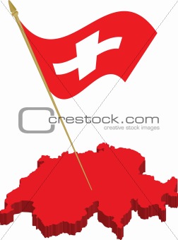switzerland 3d map and waving flag