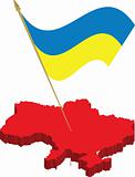 ukraine 3d map and waving flag
