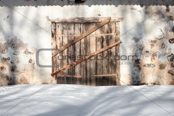 Wooden gates of an old building 