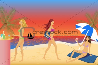 Women relaxing at the beach