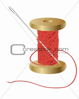 coil with a red thread and needle