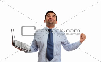 Excited man with laptop victory success