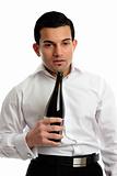 Alcohol Abuse - drunk man holding bottle wine