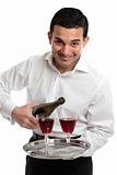 Smiling servant or waiter with wine 