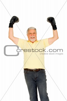 elderly man with boxing gloves